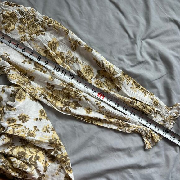 Free People Jaymes Cream Floral Printed Smocked V Neck Long Sleeve Midi Dress- M - Picture 12 of 12